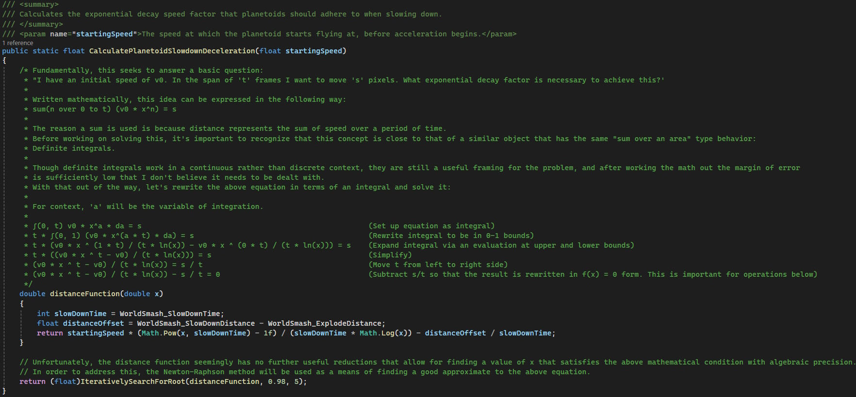A picture of C# code focused on solving a mathemtical expression.